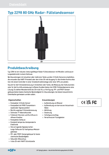 Datenblatt Typ 2298 80 Ghz Radar- Füllstandssensor (DE)