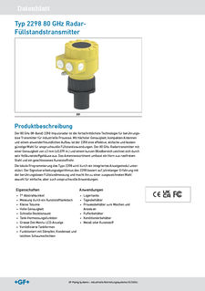 Datenblatt Typ 2298 80 Ghz Radar- Füllstandstransmitter (DE)